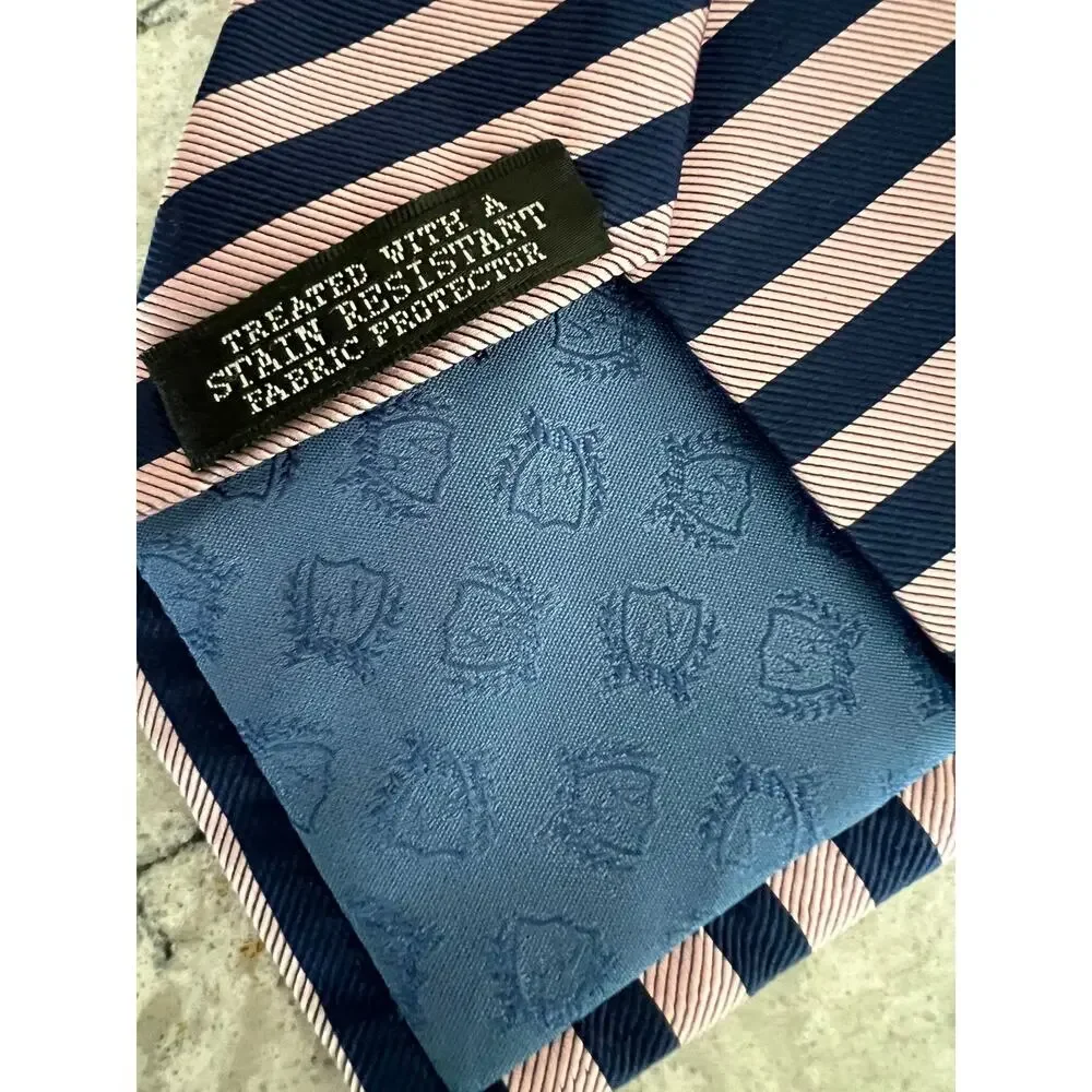 Van Heusen 100% Silk Men's Neck Tie Pink w Navy Blue Stripes JL